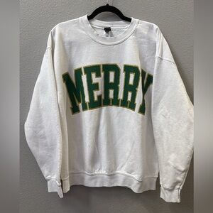 Sweet Claire White Sweater with Green 'Merry' Design